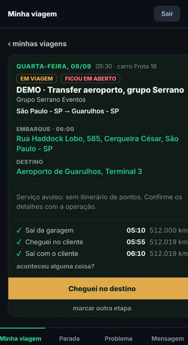 O aplicativo do motorista